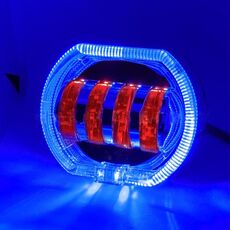 Motociclo Veicolo elettrico Modifica generale Faro a LED 4 perle Lampade a doppia lente, Stile: Apertura blu + Occhio del diavolo rosso