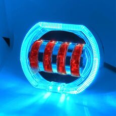 Motociclo Veicolo elettrico Modifica generale Faro a LED 4 perline Lampade a doppia lente, Stile: Apertura blu ghiaccio + Occhio del diavolo rosso