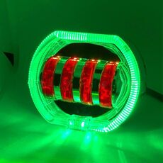 Motociclo Veicolo elettrico Modifica generale Faro a LED 4 perline Lampade a doppia lente, Stile: Apertura verde + Occhio del diavolo rosso