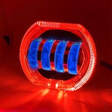 Motociclo Veicolo elettrico Modifica generale Faro a LED 4 perline Lampade a doppia lente, Stile: Apertura rossa + Occhio del diavolo blu