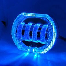 Motociclo Veicolo elettrico Modifica generale Faro a LED 4 perline Lampade a doppia lente, Stile: Apertura blu + Occhio del diavolo blu