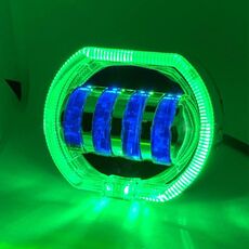 Motociclo Veicolo elettrico Modifica generale Faro a LED 4 perline Lampade a doppia lente, Stile: Apertura verde + Occhio del diavolo blu