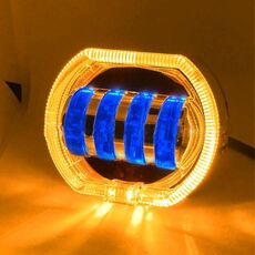 Motociclo Veicolo elettrico Modifica generale Faro a LED 4 perline Lampade a doppia lente, Stile: Apertura gialla + Occhio del diavolo blu