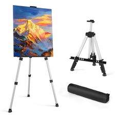 Cavalletto portatile in alluminio con treppiede, supporto per studenti, bambini, espositore telescopico pieghevole (66 argento)