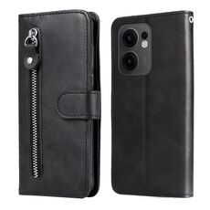 Per OPPO Reno13 F 4G / 5G Custodia per telefono in pelle con cerniera e texture di vitello alla moda (nero)