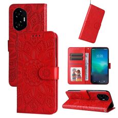 Custodia per telefono in pelle con motivo girasole in rilievo per Honor 300 (rosso)