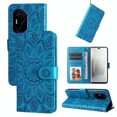 Custodia per telefono in pelle con motivo girasole in rilievo per Honor 300 Ultra (blu)
