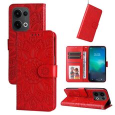 Per OPPO Reno13 Custodia per telefono in pelle con stampa girasole globale (rosso)