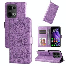 Per OPPO Reno13 Custodia per telefono in pelle con stampa girasole globale (viola)