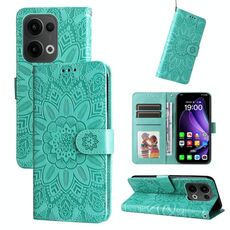 Per OPPO Reno13 Custodia per telefono in pelle con stampa girasole globale (verde)