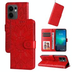 Per OPPO Reno13 F 4G / 5G Custodia per telefono in pelle con motivo girasole in rilievo (rosso)