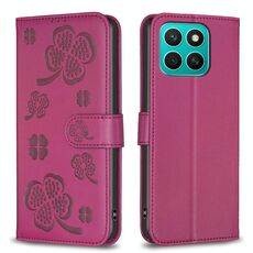 Per Honor X8c 4G Custodia per telefono in pelle goffrata a quattro foglie (rosso rosa)