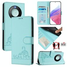 Per Honor X9c Smart 5G Global Cat Rat Embossed Pattern RFID Custodia in pelle per telefono con cordino (verde menta)