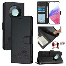 Per Honor X9c Smart 5G Global Cat Rat Embossed Pattern RFID Custodia in pelle per telefono con cordino (nero)