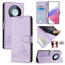 Per Honor X9c Smart 5G Global Cat Rat Custodia in pelle con motivo in rilievo RFID con cordino (viola)