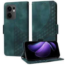 Per OPPO Reno13 F 4G / 5G Custodia in pelle con motivo a rombi in rilievo e stelle (verde)