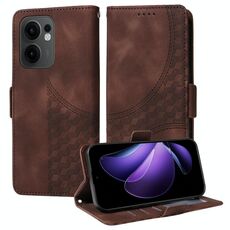 Per OPPO Reno13 F 4G / 5G Custodia per telefono in pelle con motivo a rombi in rilievo e stelle (marrone)