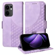 Per OPPO Reno13 F 4G / 5G Custodia per telefono in pelle con motivo a rombi in rilievo e stelle (viola)
