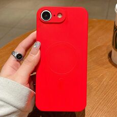 Per iPhone 16e Custodia magnetica per telefono MagSafe in silicone liquido tinta unita (rosso)
