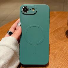 Per iPhone 16e Custodia magnetica MagSafe in silicone liquido tinta unita (verde scuro)