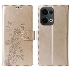 Per OPPO Reno13 Custodia per telefono in pelle con fiori di farfalla in rilievo globale (oro)