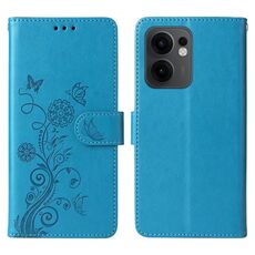 Per OPPO Reno13 F 4G / 5G Custodia in pelle con fiori di farfalla in rilievo (blu)