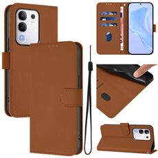 Per vivo Y29 4G Custodia per telefono in pelle tinta unita con cordino Global Skin Feel (marrone)