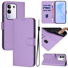 Per vivo Y29 4G Custodia per telefono in pelle tinta unita con cordino Global Skin Feel (viola lavanda)