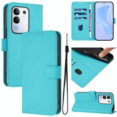 Per vivo Y29 4G Custodia per telefono in pelle tinta unita con cordino Global Skin Feel (Lake Blue)