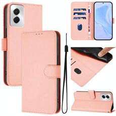 Per vivo Y29S 5G / Y04 5G Custodia per telefono in pelle tinta unita con cordino (rosa)