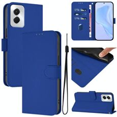 Per vivo Y29S 5G / Y04 5G Custodia per telefono in pelle tinta unita con cordino (blu scuro)