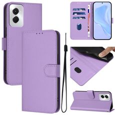 Per vivo Y29S 5G / Y04 5G Custodia per telefono in pelle tinta unita con cordino Global Skin Feel (viola lavanda)