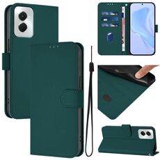 Per vivo Y29S 5G / Y04 5G Custodia per telefono in pelle tinta unita con cordino (verde scuro)