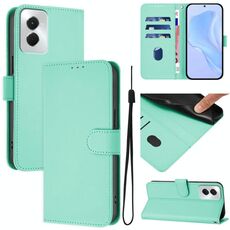 Per vivo Y29S 5G / Y04 5G Custodia per telefono in pelle tinta unita con cordino Global Skin Feel (verde menta)