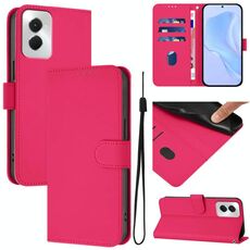 Per vivo Y29S 5G / Y04 5G Custodia per telefono in pelle tinta unita con cordino (rosso rosa)