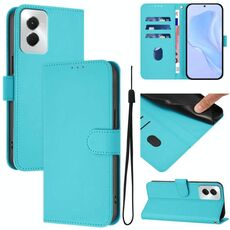 Per vivo Y29S 5G / Y04 5G Custodia per telefono in pelle tinta unita con cordino (blu lago)