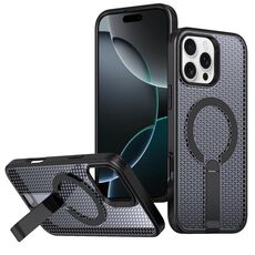 Per iPhone 16 Pro Max Custodia per telefono con supporto MagSafe a nido d'ape (nero)