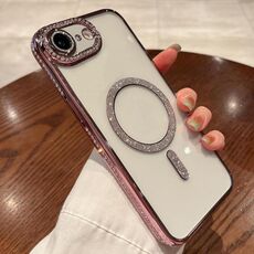 Per iPhone 16e Custodia per telefono in TPU MagSafe placcata a diamante (rosa)
