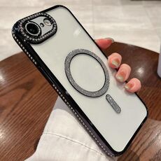 Per iPhone 16e Custodia per telefono in TPU MagSafe placcata a diamante (nero)