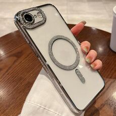 Per iPhone 16e Custodia per telefono in TPU MagSafe placcata a diamante (argento)