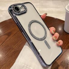 Per iPhone 16e Custodia per telefono in TPU MagSafe placcata a diamante (blu)