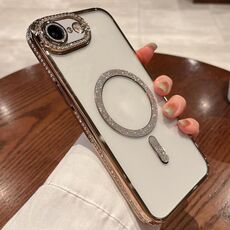 Per iPhone 16e Custodia per telefono in TPU MagSafe placcata a diamante (oro)