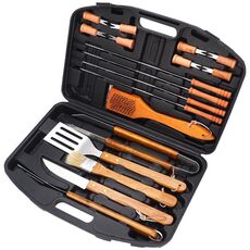 19 pezzi/set cassetta degli attrezzi per barbecue con manico in legno in acciaio inossidabile per esterni