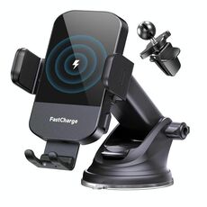 Supporto per telefono cellulare con ricarica wireless a induzione intelligente montato su auto da 15 W (supporto a ventosa + clip per presa d'aria)