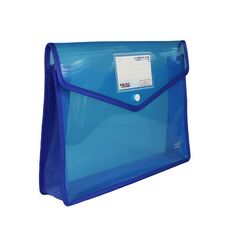 B4 Borsa portadocumenti espandibile trasparente con chiusura a scatto (blu)
