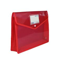 B4 Borsa portadocumenti espandibile trasparente con chiusura a scatto (rosso)