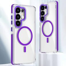 Per Samsung Galaxy S25 Ultra 5G Custodia per telefono MagSafe in TPU ibrido acrilico trasparente bicolore (viola)