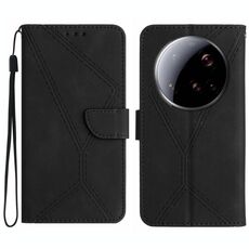 Per Xiaomi 15 Ultra Custodia per telefono in pelle goffrata con cuciture (nero)