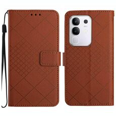 Per Xiaomi 15 Ultra Rhombic Grid Texture Custodia in pelle per telefono (marrone)