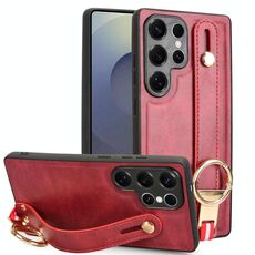 Per Samsung Galaxy S25 Ultra 5G Custodia per telefono con cinturino in pelle (rosso)